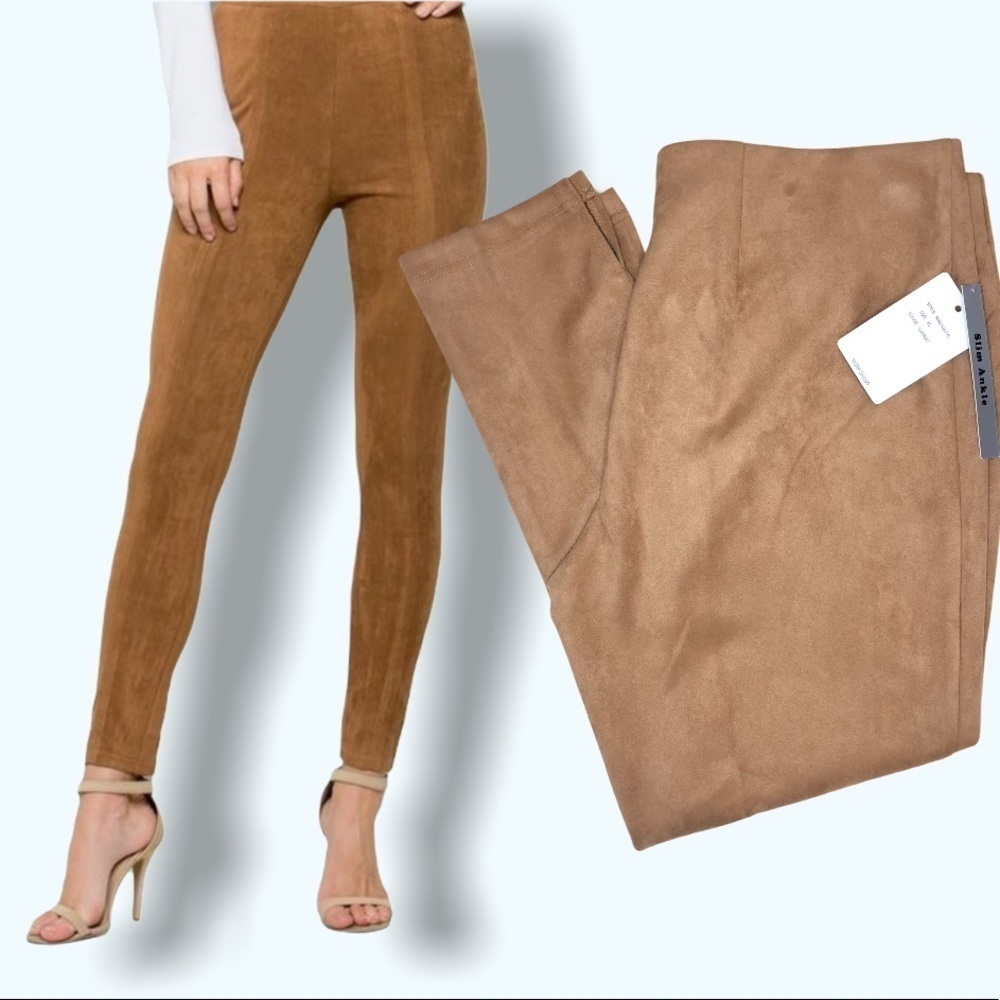 NWT Zac & Rachel Suede Tan Slim Ankle Pant Sz XL